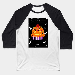 "Happy Halloween" Pumpkin Cupcake Baseball T-Shirt